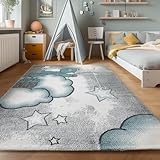 Teppich Kinderzimmer Bär-Himmel Wolken Sterne Design Kurzflor...