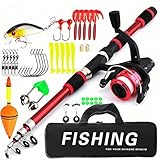 Angelset für Kinder, Rot 1.8m Kinderangel Starter Set, Angelrute Set...