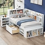 TZCIN Kinderbett 90x200 Einzelbett, Holzbett mit Stauschrank, Bücherregal,...