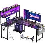 Coleshome Gaming Tisch L Form mit LED & Steckdosen, 135 × 100 cm...
