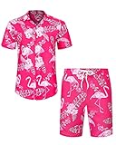 J.VER Herren Hawaiihemd Flamingo Floral Kurzarmhemd und Shorts Sommer Beach...