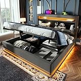 FEZTOY Polsterbett 140x200 cm, Stauraum-Kopfteil mit USB- und Typ-C...
