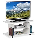 Relaxdays TV Board mit Rollen, 4 offene Ablagen, fahrbarer Couchtisch, für...