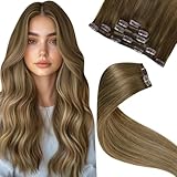 LaaVoo Extensions Echthaar Clip in Braun Echthaar Extensions Clip...