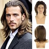 Dsimeig kurze gemischte braune wellige Perücke für Männer mittlerer Teil...