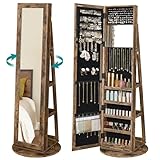SONGMICS Schmuckschrank, Spiegelschrank, mit Ganzkörperspiegel, um 360°...
