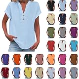 Tshirt Damen Sommer Bluse Baumwolle Leinen Shirts Oversized Kurzarm...