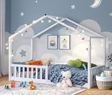 Bellabino Kinderbett Bia 90x200 cm, Hausbett Kinder inkl. Rausfallschutz...