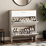 LEADZM Schuhschrank Schmal,Schuhkipper mit 2 Flip-Schubladen Schuhregal mit...