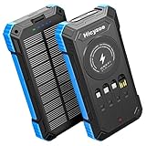 Solar Powerbank, 26800 mAh tragbares Ladegerät mit 4 integrierten Kabeln,...