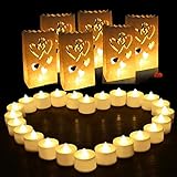 BIQIQI LED Kerzen,24 Stück Flammenlose Teelicht mit 6 Stück Lichtertüten...