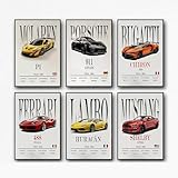 Generisch 6 Stück Auto Posters SuperCar Poster CHIRON P1 911GT3 RS Art...