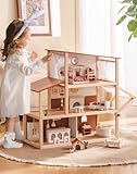 ROBUD Puppenhaus Holz, 3-Stöckiges Böhmischen Stil Puppenhaus mit 37...
