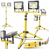 MASKO® LED Baustrahler 8000 Lumen Doppel 2x50W mit Stativ & Fernbedienung...