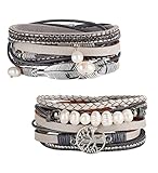 Milacolato 2 Stück Lederarmband Damen Boho Multilayer Baum Leder Armband...