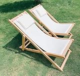 2 Stück Holz-Liegestuhl mit Verstellbarer Leinwand-Aufhängung für Strand...