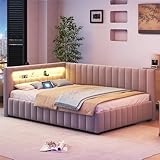 KEYIDE Polsterbett Schlafsofa 140x200 mit LED-Beleuchtung und Aufladen USB,...