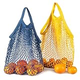 Ennoxwi 2 Stück Einkaufstasche Netz Baumwolle Einkaufsnetz mit Kurzer...