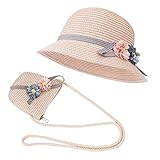 FT-SHOP Strohhut und Kleine Tasche Set Mädchen Kinder Sommer Sonnenhut mit...