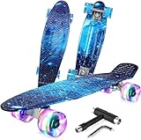 BELEEV Kinder Skateboard 22 Zoll mit LED Leuchtrollen Wheels, Komplette...