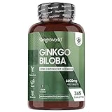 Ginkgo Biloba 6000mg & Sibirischer Ginseng 600mg - 365 vegane Tabletten...