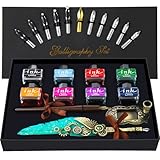 Kalligraphie Stift Set-schließen Quill Stift,Holz Dip Stift,8 Flaschen mit...