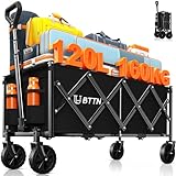 BTTN 120L Klappbarer Bollerwagen, 160kg (350LBS) Traglast Handwagen Faltbar...