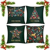ORANIFUL Kissenbezug Weihnachten 45x45 cm 4er Set Kissenbezüge Grün...