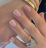 MouyouGlow Press on Nails Kurz,Squoval Nude Natürlich Weiß French Fake...