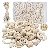 RUBY 126 Stück Holzperlen Makramee Set, DIY Holzringe zum Basteln,...