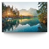 BilderKing Wandbild Wasserfall Hintersee Bayern - 120cm x 80cm Leinwand auf...