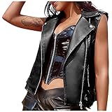 Komiseup Lederweste Damen Ärmellose Lederjacke Slim Fit Motorradjacke...