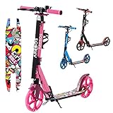 Arebos Cityroller Tretroller mit LED Pink | höhenverstellbar | klappbar |...