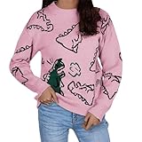 Damen-Strickpullover mit Dinosaurier-Aufdruck, übergroßer Pullover,...