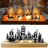 Kerzenhalter Adventskranz für 4 Teelicht, Holz Kerzenständer mit Metall...