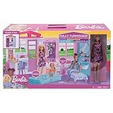 Barbie FXG55 - Ferienhaus mit Puppe, Möbeln und Pool, portables Puppenhaus...