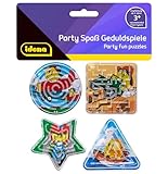 Idena 40430 - Partyspaß Geduldspiele, 4 Stück, kleine Labyrinthe mit...