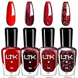 4PCS Rot Nagellack Set - Schnell trocknend & Langanhaltend Red Shimmer...