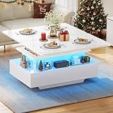 YITAHOME Couchtisch Höhenverstellbar, Wohnzimmertisch Hochglanz mit 2...