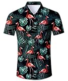 IDGREATIM Hawaii Hemd Männer Flamingo Hawaiihemd Hawaiian Kurze Ärmel...