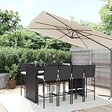 KTHLBRH 9-TLG. Gartenbar-Set mit Kissen Schwarz Poly Rattan...