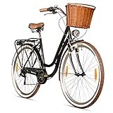 Bergsteiger Marseille 28 Zoll Damenfahrrad, ab 150 cm, Korb aus Rattan,...