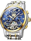 OLEVS Goldene automatische mechanische Herrenuhr Edelstahl-Lünette...