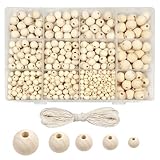 TOAOB Holzperlen zum Auffädeln 1050 Stück Holzkugeln mit Loch 6mm 8mm...