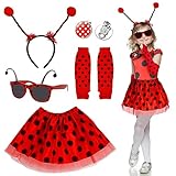 Fennoral 5tlg Marienkäfer Kostüm Mädchen Ladybug Tutu Rock mit...