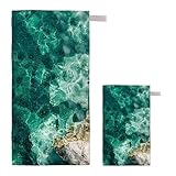 Strandtuch Olivgrün Strandtuch XXL 220x100cm/35x70cm, 2er Set Mikrofaser...