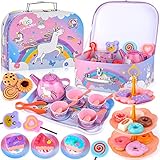 ENCOUN 48-teiliges Teeservice Kinder Metall, Tee Set Kinder mit Einhorn...