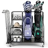 COSTWAY 4 in 1 Golf Organizer, Golfschläger-Organizer mit Rollen, für 2...