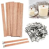 25 PCS Kerzendochte mit 25 PCS Eisenständer, Kerzen Machen Holzdocht für...