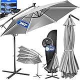 KESSER® Alu Ampelschirm LED Solar Ø350cm Inkl. Abdeckung Fernbedienung...